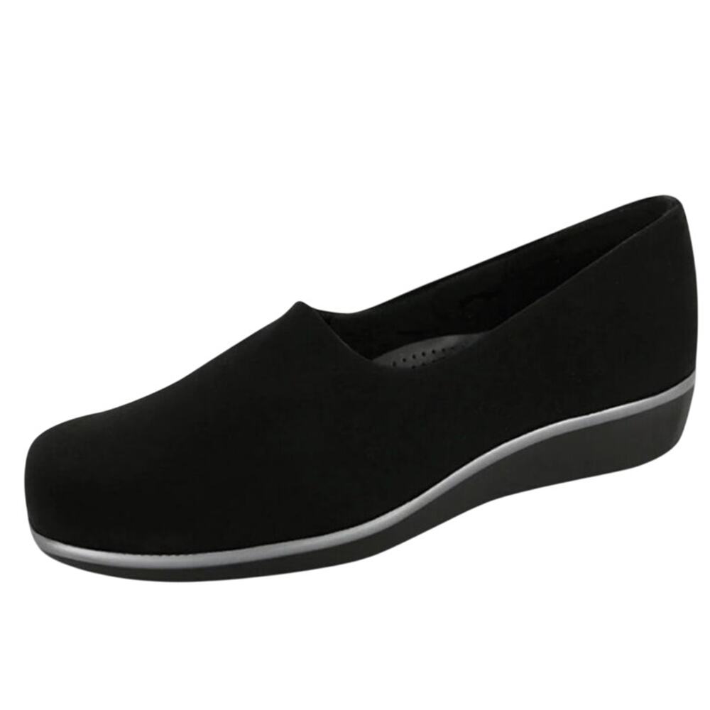 SAS Womens Bliss Wedge Slip On Shoes Size 9.5 SLIM Black Fabric Comfort NIB